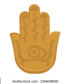 Indian culture symbol Hamsa hand religion and belief vector amulet religion or mantra evil eye protection gold palm with ornament travel to India culture and spirituality mascot or talisman charm