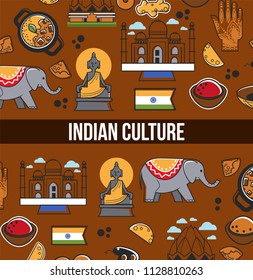 Indian culture symbols and vector India landmarks