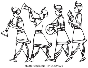 Indian Culture Wedding Celebration Black and White Vector Design