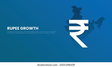 Anuncio de rupias de moneda india con el fondo del mapa de la India. Ilustración vectorial del concepto de economía y PIB de la India