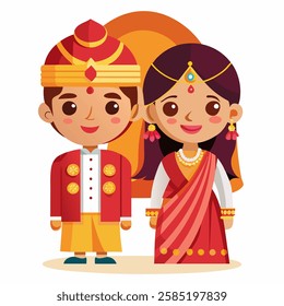 Indian cute couple vector icon illustration with white background