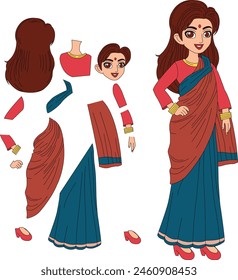 indian cute female teacher cartoon illustration model sheet