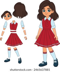 india linda niña de la escuela ilustración de dibujos animados hoja modelo