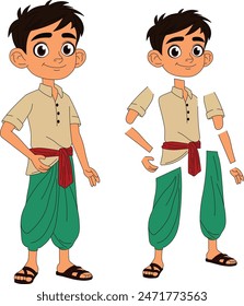 indian cute village boy cartoon illustration model sheet