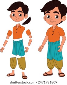 indian cute village boy cartoon illustration model sheet