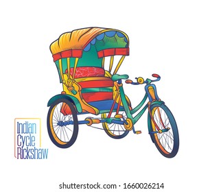 Indian cycle rickshaw_ colourful vector illustration in white background