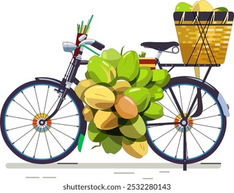 Indian Cycle Vetor, Green Coconuts Vetor, Cute Cycle, Indian Coconuts pequena empresa Ilustração