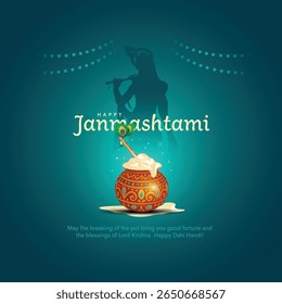 Indian dahi handi festival of happy shree krishna janmashtami. Creative vector illustration design.