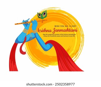 indian dahi handi festival lord krishna playing flute on happy janmashtami