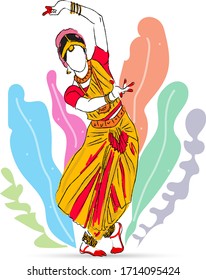 Indian dance form Bharatnatyam graphic illustration Design.