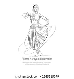 Dibujo vectorial de danza india, una ilustración de una mujer bailarina, Line art of tall lady performance