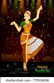 Indian dancer on 26th January, Happy Republic Day of India in vector background