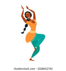 Indian dancer vector illustration cartoon style. Happy Indian woman. Traditional Indian dance.
