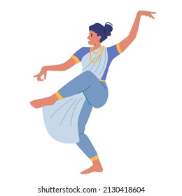 Indian Dancer Woman Performing Traditional Dance of Asian Culture. Bollywood Performance, Movie, Dancing Classes. Female Character in National Costume. Cartoon People Vector Illustration