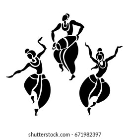 Indian dancers. Dancing people in ethnic style. Vector Illustration.