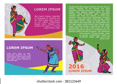 Indian dancers poster template with text. Vector stock set for design