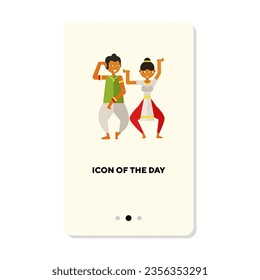 Indian dancers vector icon. Man and woman wearing traditional clothing dancing isolated. Dancing concept. Vector illustration symbol elements for web design and apps