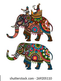 Indian decorated elephant with rider Maharaja. Vector illustration