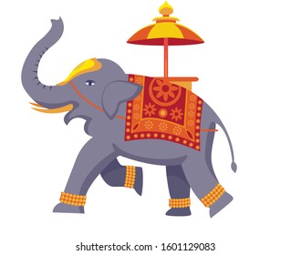 indian decorated elephant with umbrella vector illustration