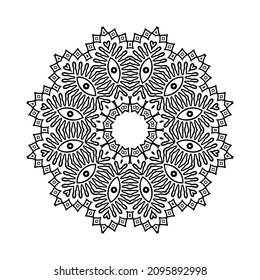 Indian decoration mandala pattern on white background. Mandala pattern vector with black and white color. Indian simple black and white mandala pattern. Decoration mandala ornament for coloring book.