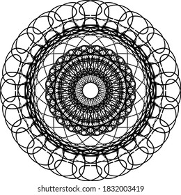 Indian decorative mandala. Black and white texture. Abstract pattern for tattoo and any kind of prints fabric design. Vector illustration