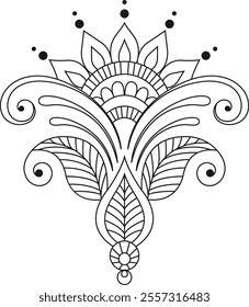 Indian decorative ornament element. Line ornament for textile, tattoo, coloring books, pattern. Vector illustration