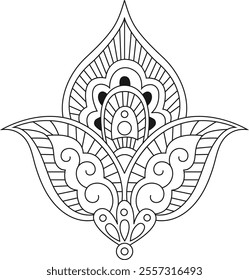 Indian decorative ornament element. Line ornament for textile, tattoo, coloring books, pattern. Vector illustration