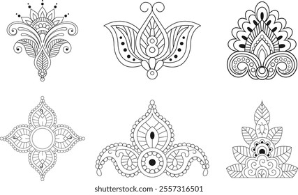 Indian decorative ornament element. Line ornament for textile, tattoo, coloring books, pattern. Vector illustration