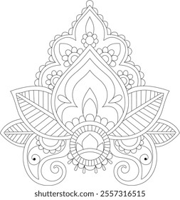 Indian decorative ornament element. Line ornament for textile, tattoo, coloring books, pattern. Vector illustration