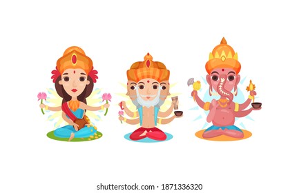 Indian Deity as Gods and Goddesses in Hinduism Vector Set