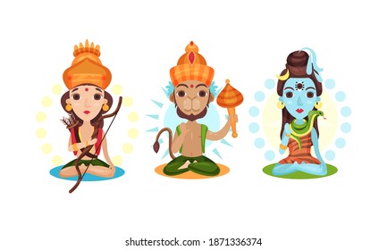 Indian Deity as Gods and Goddesses in Hinduism Vector Set