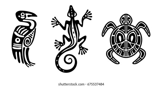 Indian design elements in the form of animals: reed, turtle, heron