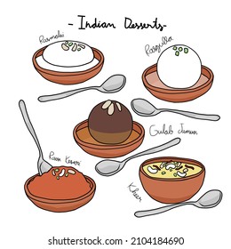 Indian desserts drawing set vector illustration	