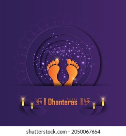 Indian Dhanteras Diwali festival celebration background. Happy dhanteras. Maa Lakshmi footprint