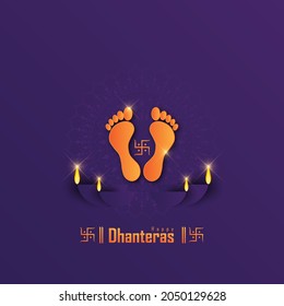 Indian Dhanteras Diwali Festival Celebration Background. Happy Dhanteras. Maa Lakshmi Footprint