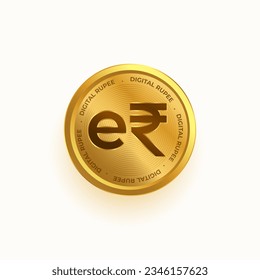 indian digital currency e rupee golden coin design vector