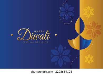 indian diwali festival greeting card with artistic lamp design 