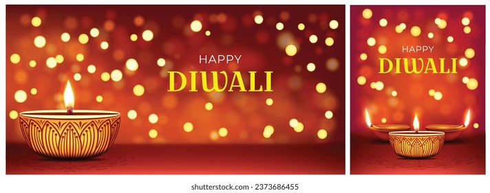 indian diwali festival holiday celebration background design with diya with blur bokeh light effect