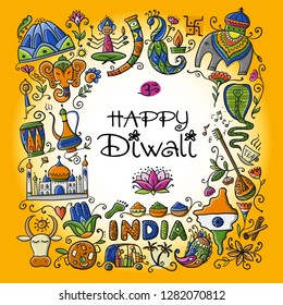 Indian diwali festival holiday. Sketch for your design