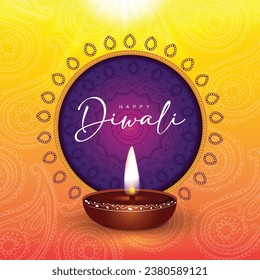 Indian Diwali festival, Diwali light with gradient background with traditional clay dia and rangoli