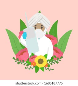 Indian doctor with floral background