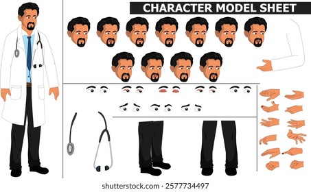 Indian Doctor Sprite Sheet | Rigged 2D Character with Lip Sync, Walk Cycle, Eye Blink, Eyebrow Expressions, and Hand Sync | Ready-to-Use for Animation