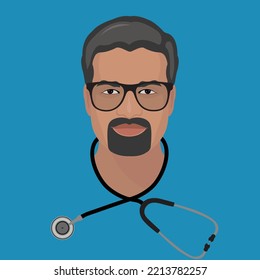 Indian doctor's face with specs and stethoscope