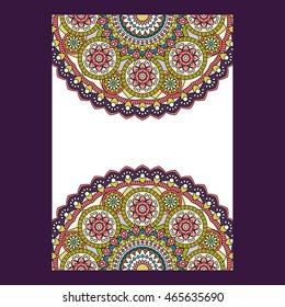 Indian doodle floral frame, vertical format. Vector illustration