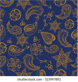 Indian doodle vector elements on blue background. Vector illustration