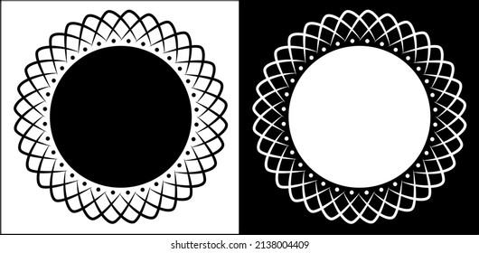 Indian dotted kolam design concept of Mandala design isolated on black and white background - vector illustration