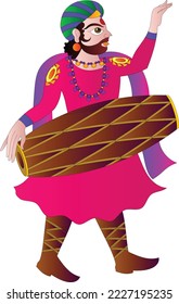 Indian wedding drummer were drawn in Indian folk art, Rajasthani style. for textile printing, logo, wallpaper, and wedding card, wedding.