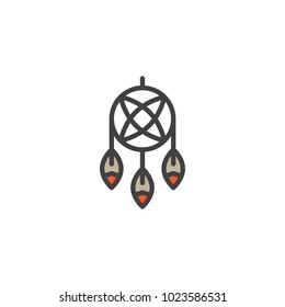 Indian dream catcher filled outline icon, line vector sign, linear colorful pictogram isolated on white. Feathers and beads symbol, logo illustration. Pixel perfect vector graphics