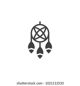 Indian dream catcher icon vector, filled flat sign, solid pictogram isolated on white. Feathers and beads symbol, logo illustration.