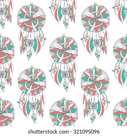 Indian Dream catcher. Seamless pattern.